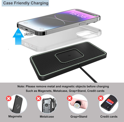 15W Wireless Car Charger Pad, Fast Wireless Phone Charger for Android, Non-Slip Charging Mat for Galaxy S21/20/S9/S10/S8