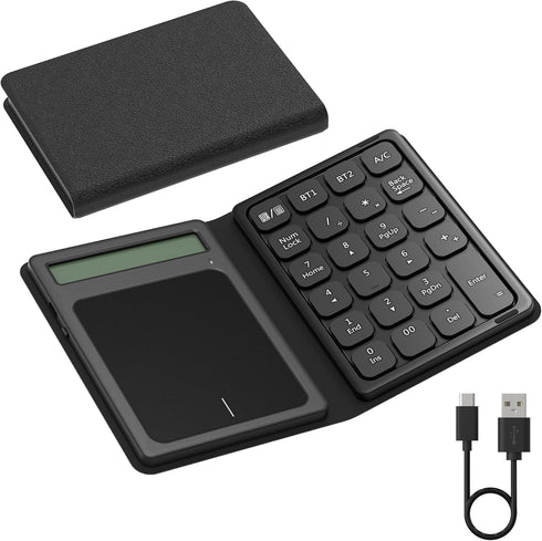Tioleje Bluetooth Number Pad Touchpad with Calculator - Rechargeable Folding Portable Wireless Numeric