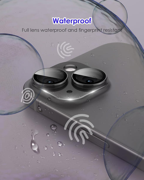iPhone 15 Plus Camera Lens Protector - Black Metal Aluminium Alloy Ring, 9H Tempered Glass, Case Friendly Cover.