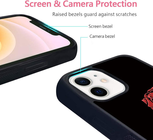 FANXI Gothic Rose Phone Case for iPhone 12/12 Pro - Shockproof TPU & Aluminum, Cute Red Rose Design for Men & Women.