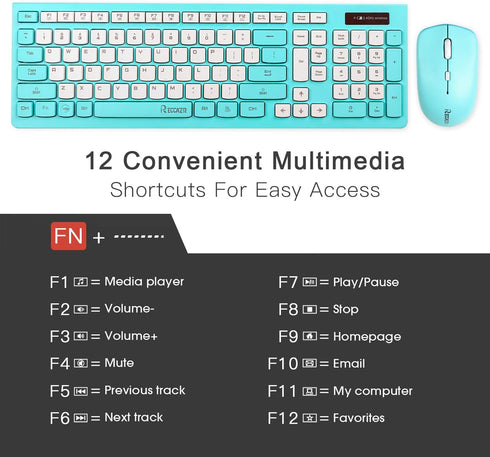 Full-Sized Wireless Keyboard and Mouse Combo - 2.4GHz USB Receiver - Wireless for PC, Windows, Desktop, Laptop (Blue)