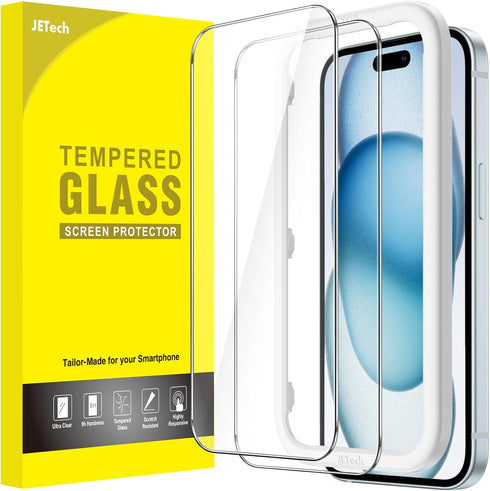 JETech Screen Protector for iPhone 15 Plus 6.7-Inch, Bubble Free, Tempered Glass Film, Case-Friendly, Easy