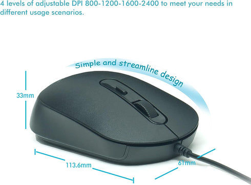 M104 Wired Computer Mouse 3 Pack, Silent Optical USB Corded Mouse for Laptop PC Chromebook, Black