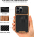 TENDLIN iPhone 15 Pro Max Case - Black Wood Grain & Carbon Fiber Leather Hybrid Slim Design