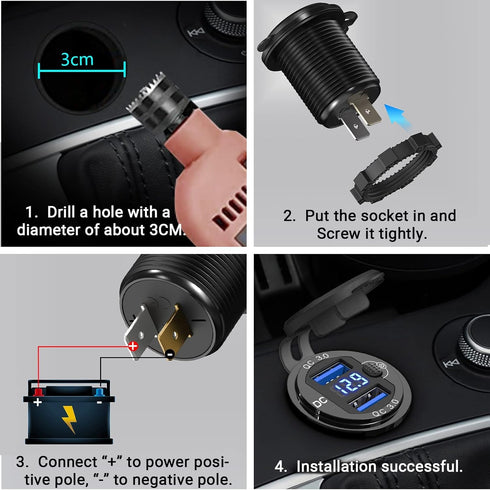 12V USB Outlet 2 Pack, Dual Quick Charge 3.0 Waterproof Aluminum Charger for Marine, RV, Car