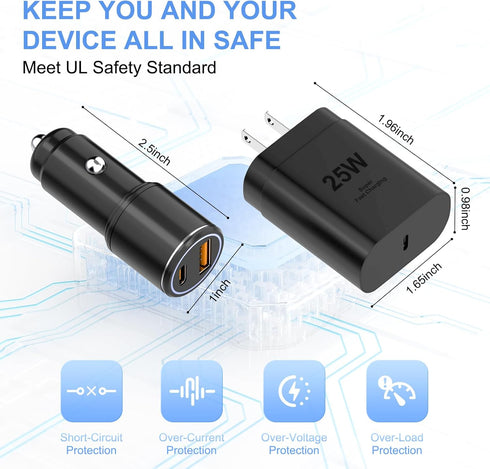 Samsung Super Fast Charger Type C Kit - 25W PD USB C Wall/Car Charger for Galaxy S25/S24/S23/S22/Plus/Ultra/Note