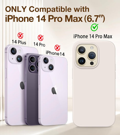 GONEZ for iPhone 14 Pro Max Case Silicone, Compatible with Magsafe, with 2X Screen Protector + 2X Camera Lens Protector, Liquid Silicone Shockproof Protective iPhone 14 ProMax Case, Stone
