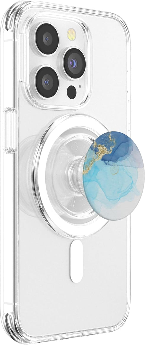Elegant Blue Marble-Look White Golden PopSockets PopGrip for MagSafe