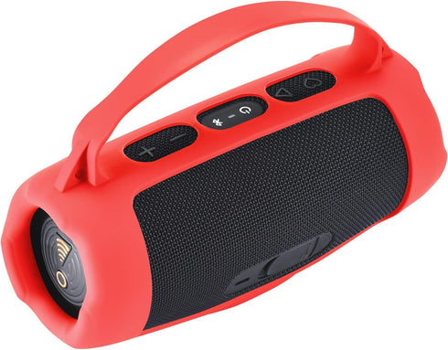 Silicone Case for JBL Charge 5 Portable Bluetooth Speaker, Protective Sleeve with Handle and Shoulder Strap, Red