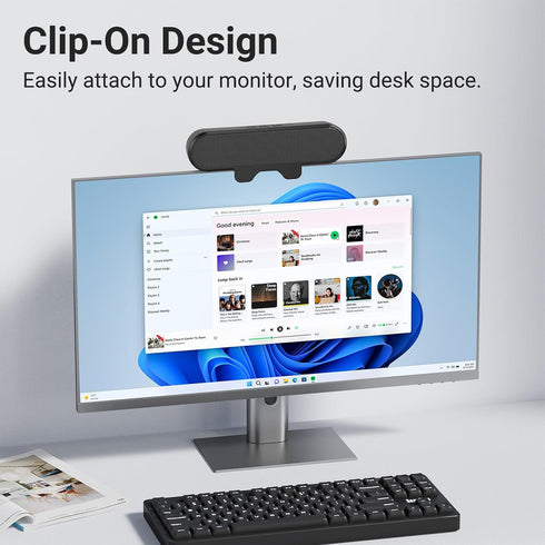 INGA Computer Speakers for Desktop PC, USB Monitor Speaker Bar with Clip-On, Wired Desk Speakers with HD Stereo Loud