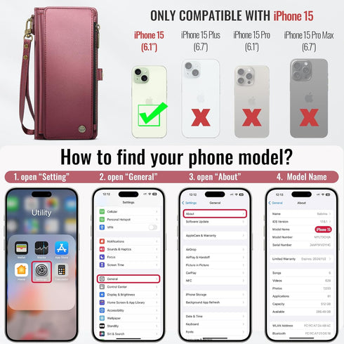 Defencase 15 15 6.1", Compatible with iPhone Case Wallet with RFID Blocking Card Holder for Women and Men, Fashion PU