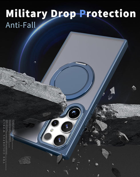 360° Rotation Magnetic Stand Case for Samsung Galaxy S22 Ultra/S23 Ultra, Military-Grade Drop Protection, Blue