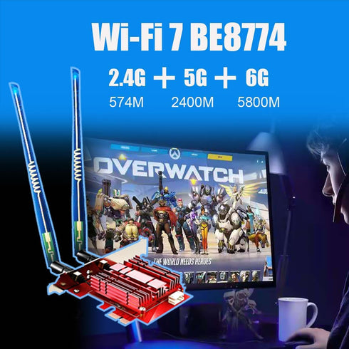 GLOTRENDS BE8774 WiFi 7 PCIe Card, Low-Profile Bracket for Desktop PC, Intel BE200NGW Chip, Bluetooth 5.4, Windows 11/10