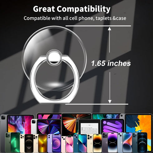 TACOMEGE Accessories(Round)(1) Clear Cell Phone Grips Holder, Transparent Finger Ring Kickstand for Smartphone Tablet