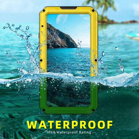 Mitywah Heavy Duty Military Armor Metal Case for iPhone Xs MAX, Waterproof, Shockproof, Dustproof, Rugged, Yellow