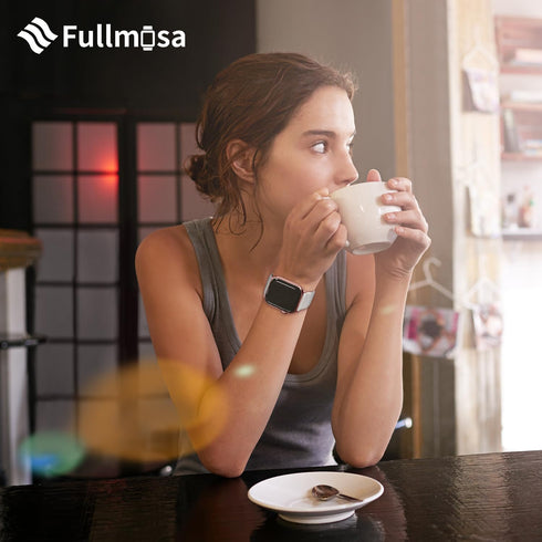 Fullmosa Leather Bands for Apple Watch, 41mm 40mm 38mm 42mm, Top Grain Genuine Leather Strap, Off-white/Rose Gold