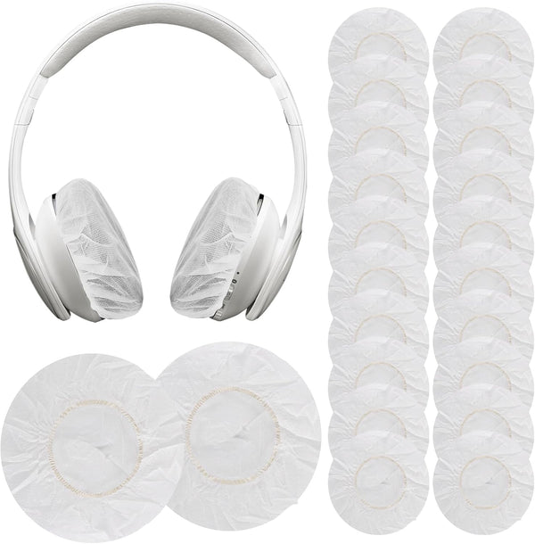 100PCS Disposable Headphone Ear Covers, Sanitary Non-Woven Stretch Earpad Covers for Most on Ear Headphones (White)