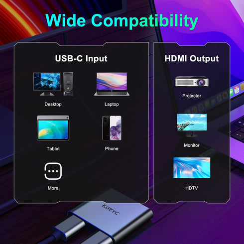 USB C to Dual HDMI Adapter 4K@60hz, Type C to HDMI Splitter for MacBook/MacBook Pro Air, Dell XPS, Samsung Galaxy S9