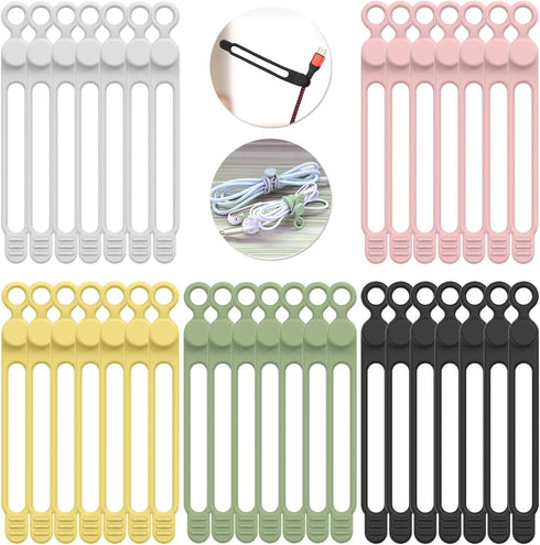 35pcs Reusable Silicone Cable Ties, Wire Management Organizer for Bundling Cords in Home, Office, Kitchen, School (5