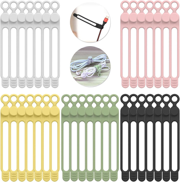 35pcs Reusable Silicone Cable Ties, Wire Management Organizer for Bundling Cords in Home, Office, Kitchen, School (5