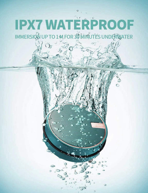 INSMY C12 IPX7 Waterproof Shower Bluetooth Speaker, Portable Small Speaker, Speakers Bluetooth Wireless Loud Clear Sound, Support TF Card Suction Cup for Kayak Canoe Beach Gift (Teal)