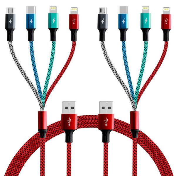 Multi Charging Cable 4A, Nylon Braided 4 in 1 Charging Cord with iP/Type C/Micro USB Port for Cell Phones, 2-Pack