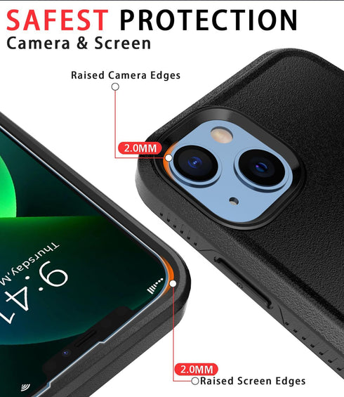 Diverbox Heavy Duty Protection Case for iPhone 13, Black-2in1, Shockproof with Tempered Glass Screen Protector