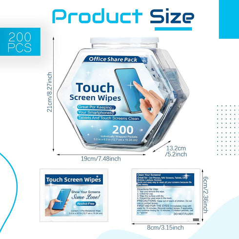 Willinglong 200 Pack 1 Touch Screen Wipes Pre Moistened Lens Computer Electronic Screen Wipes Individually for Monitors