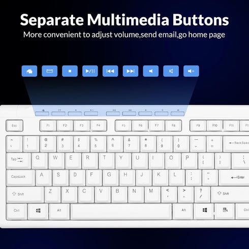 Rii RK907 10/8 7 Ultra-Slim Compact USB Wired Keyboard for Mac and PC,Windows / / Vista/XP(White)