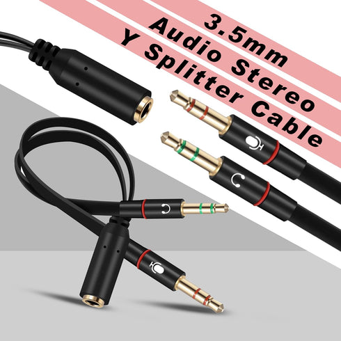 SaiTech IT 3.5mm Headphone Splitter for Computer, 3.5mm to 2 Dual Mic Audio Y Splitter Cable, 2 Pk Black