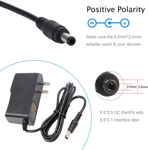 AC DC 9V 1A Power Supply Adapter, 1000mA Wall Charger for ADSL Router Arduino, 5.5mm x 2.5m