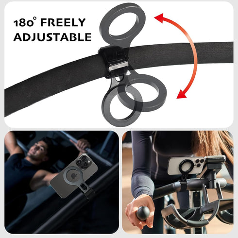 Vugosson 180 Magnetic Phone Holder for Stroller Bar, Compatible with MagSafe (Strong Magnet) - Adjustable for Gym, Home