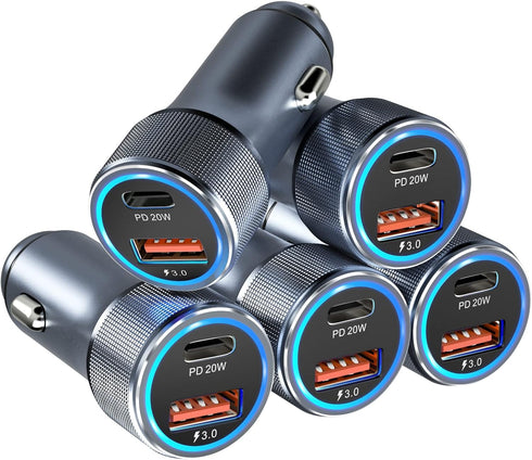 Bangfun 5 Pack USB C Car Charger, 36W Dual USB Adapter Fast Charge PD&QC 3.0 Compatible with iPhone 15/14/13/12/11 Pro