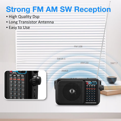 Gelielim Radio Portable AM FM with Bluetooth - Loud Speaker, Plug in Wall or Battery Powered, Great Gifts for Seniors