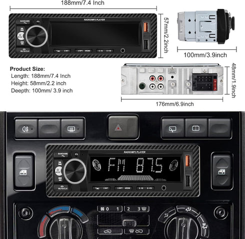 UNITOPSCI Single Din Bluetooth Multimedia Car Stereo Radio, Bluetooth Hands-Free Calling, FM Radio, AUX in/Dual USB