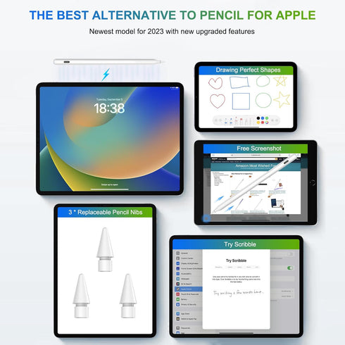 Magnetic Wireless Charging Pencil 2nd Generation for iPad with Palm Rejection, Tilt Sensitivity - Compatible with iPad