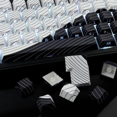 Tsungup PBT Keycaps, White & Black Topographic 128 Keys Shine Through Side Printed Keycaps 75 Percent for Gateron MX