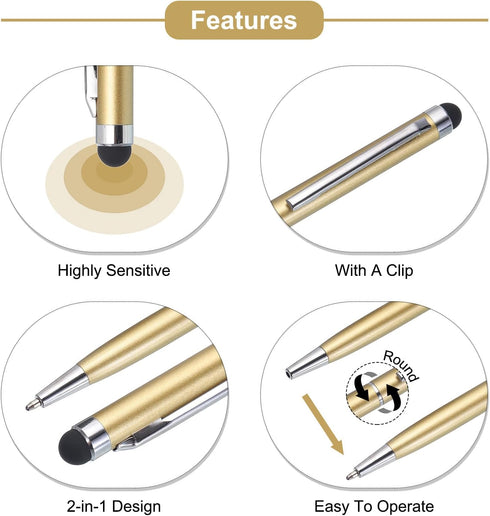 MECCANIXITY 6pcs Metal Stylus Pen 2 in 1 Universal Retractable Ballpoint Pen with Stylus Tips for All Capacitive Touch