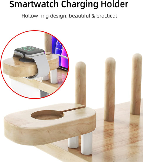 Charging Station for Multiple Devices, New Upgrade Wood Charging Station for Phone, Tablet, Smart Watch