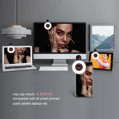Macro Lens for iPhone and Android with Mini Clip Ring Light - Portable Rechargeable Dimming for Smartphone Photography