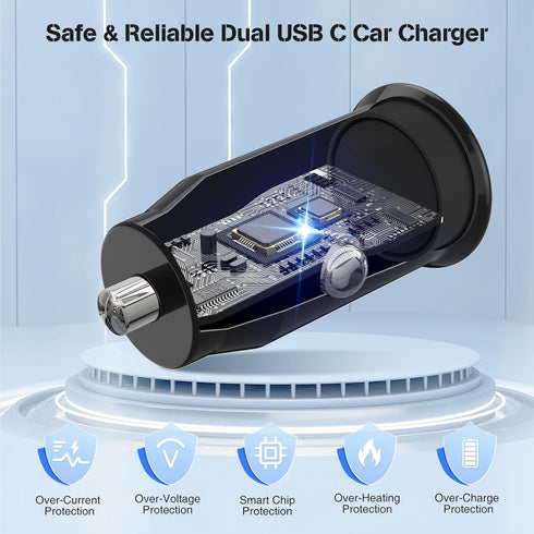 Car Charger for iPhone 15, 40W Dual USB C Cigarette Lighter with 2 Pack 10FT USB C to USB C Cable, Fast Charging Black