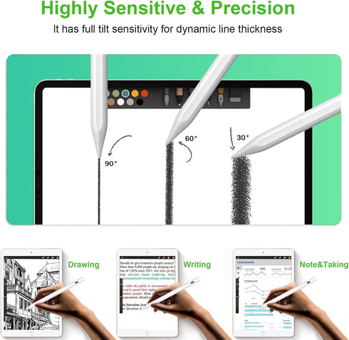 Stylus Pen for iPad 2018-2023 with Palm Rejection, Magnetic Stylus Pen, Active Pencil for iPad 10/9/8/7/6 Generation, iPad Pro 11/12.9 inch, iPad Air 5/4/3 Gen, iPad Mini 6/5 Gen (White)