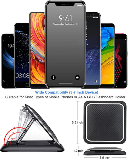 DOTAATDW Car Phone Holder, Car Dashboard Cell Phone Holder with Non-Slip Silicone Base Washable and Reusable Car Phone Mount Compatible with iPhone, Android, GPS Devices (flip-top)