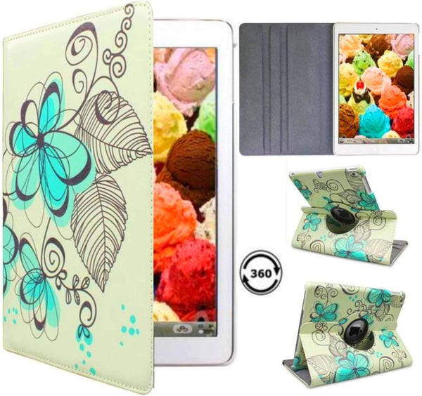Case for iPad Air 1st Generation Models A1474 A1475 A1476, 360 Rotating Stand with Wake Up/Sleep Function, Art Flower