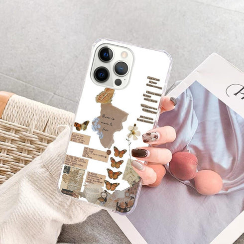 Aesthetic Abstract Butterfly Collage Case for iPhone 13 Pro Max, Vintage Clear Design, Trendy TPU Bumper