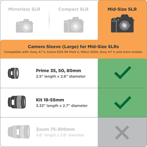 A7 R6 Z50II USA Gear Camera Sleeve (Large) for Mid-Size SLRs Compatible with Sony V, Canon EOS Mark II, Nikon & more