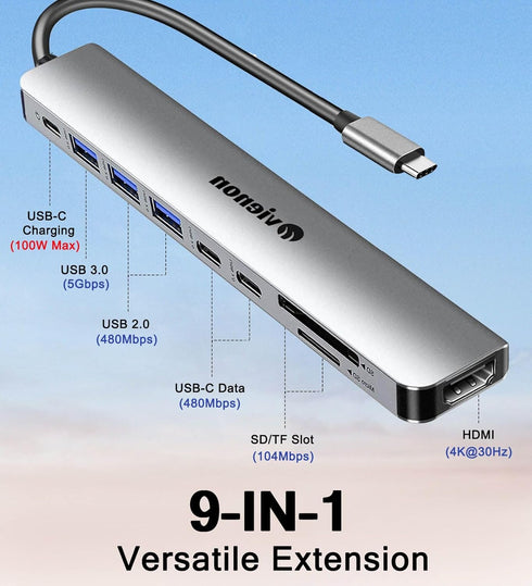 vienon 9 1 4K 100W USB C Hub HDMI Adapter for Monitor, in USB Type C Laptop Docking Station with HDMI, SD/TF Card
