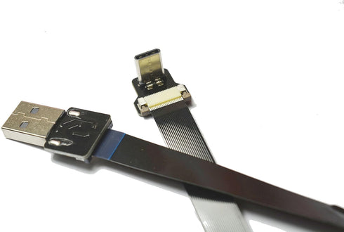 Long Black FFC USB C FPV Flat Slim Thin Ribbon FPC Cable, USB Type-C 90 Degree to Standard USB A for Sync and Charging