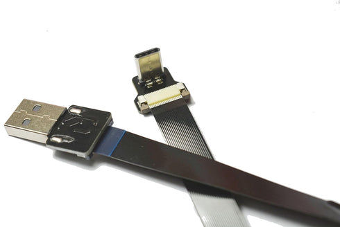 Slim Flat USB C 90 Degree Angled FPV Cable, USB Type-C to Standard USB A for Sync and Charging, Black (20CM)