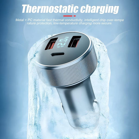 72W Fast Car Charger Adapter, Dual USB Type C with LED Display, QC 3.0 PD Cigarette Lighter Adapter